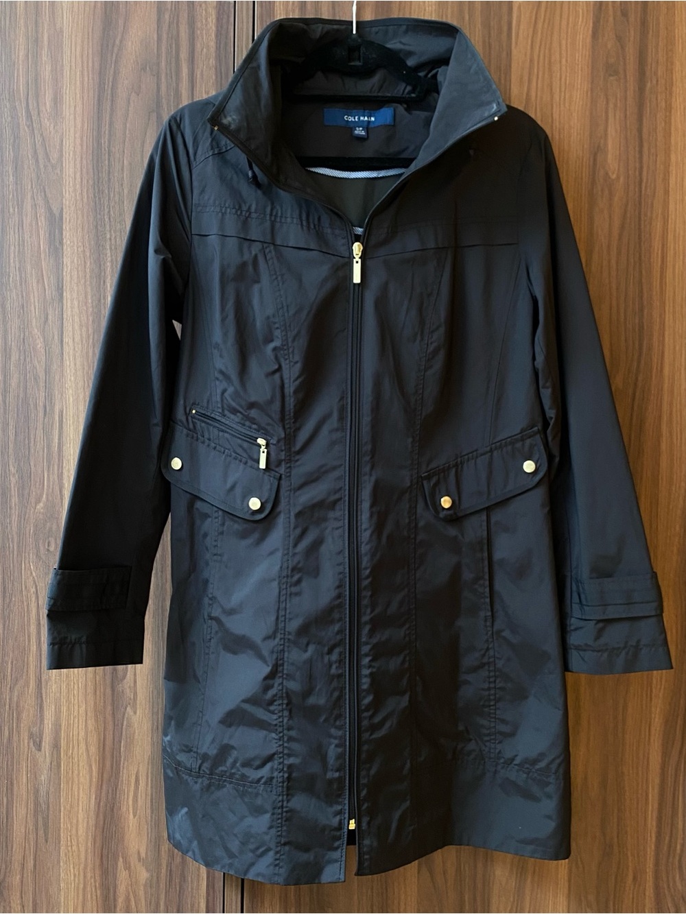 Cole Haan Black Packable Trench with Gold Hardware